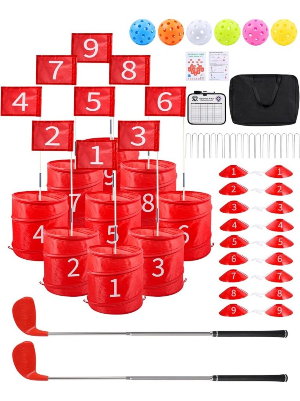 9-Hole Backyard Golf Game Set with 2 Right-Handed Clubs - Fun Outdoor Activity